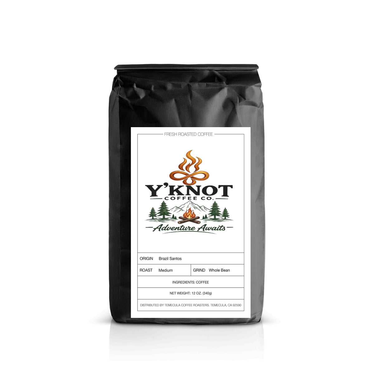Y’Knot Coffee Co. Brazil Santos medium roast whole bean coffee bag