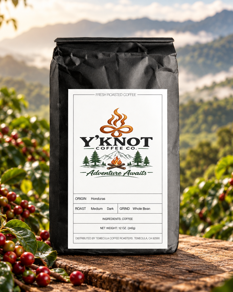 Honduras coffee bag with Cerro Azul highland farm background